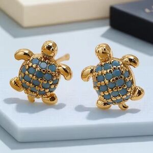 Turtle Gold Blue Earrings